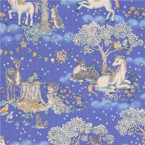 dark periwinkle unicorn oxford fabric by Kokka from Japan