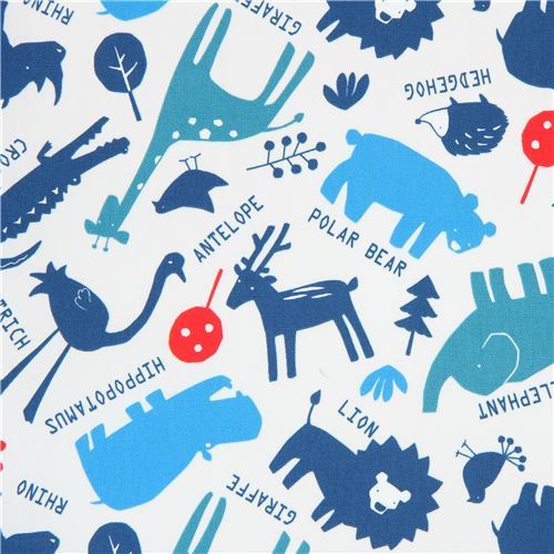 light cream Lecien oxford fabric giraffe hedgehog bear animal