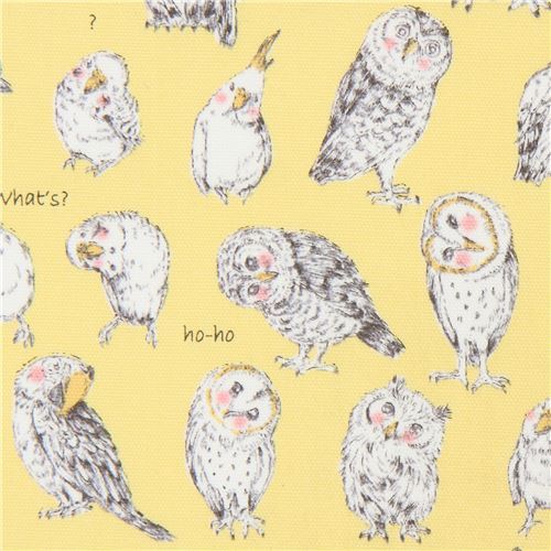 owl budgie bird animal yellow oxford fabric by Kokka