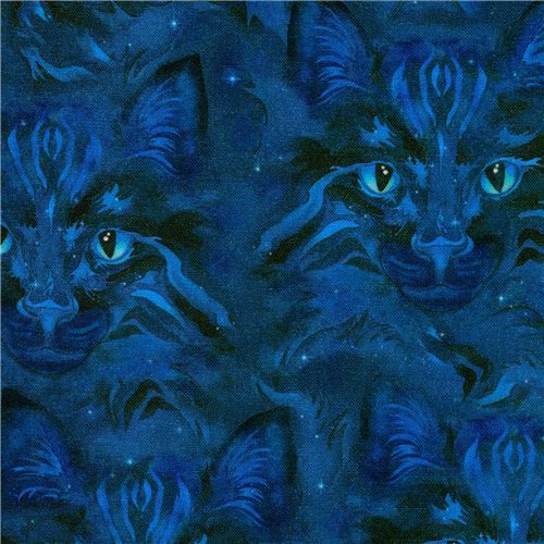 navy blue cat face fabric by Robert Kaufman