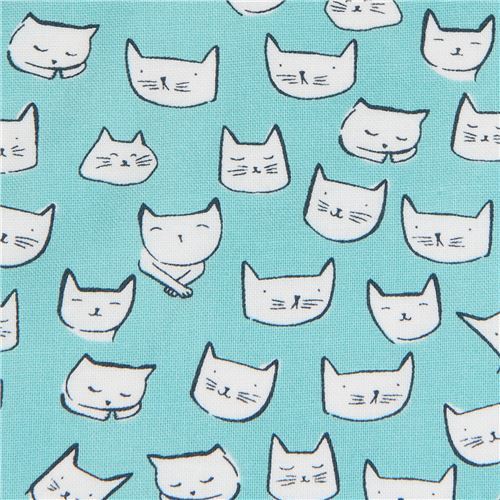turquoise fabric with small cats by Dear Stella