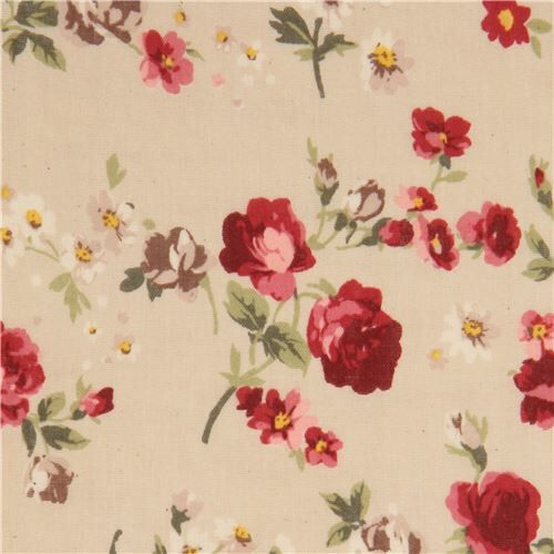 beige vintage rose double gauze fabric by Kokka