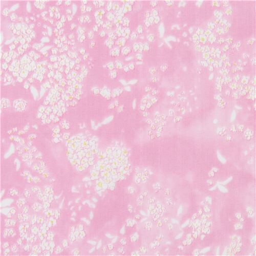 pink nani iro metallic white double gauze flower fabric by Kokka