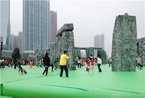 Families loved to jump on the Stonehenge exhibit