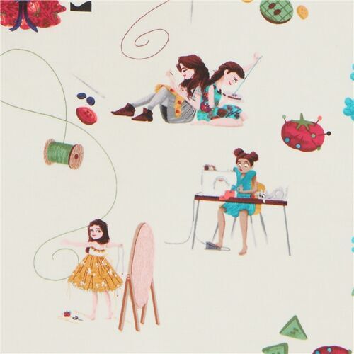 cream Michael Miller fabric with sewing design