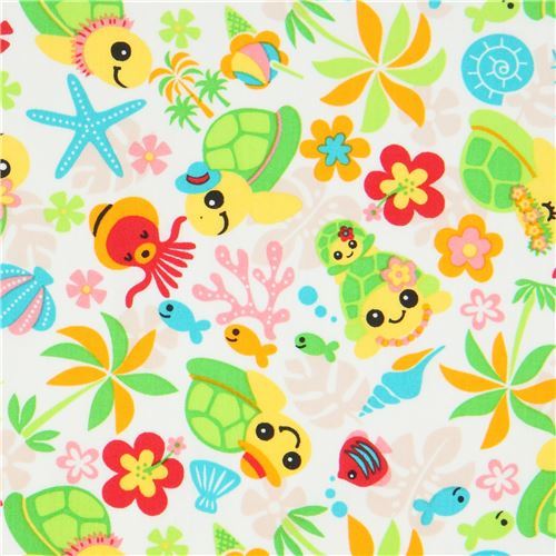 light cream Trans-Pacific Textiles tropical turtle fabric