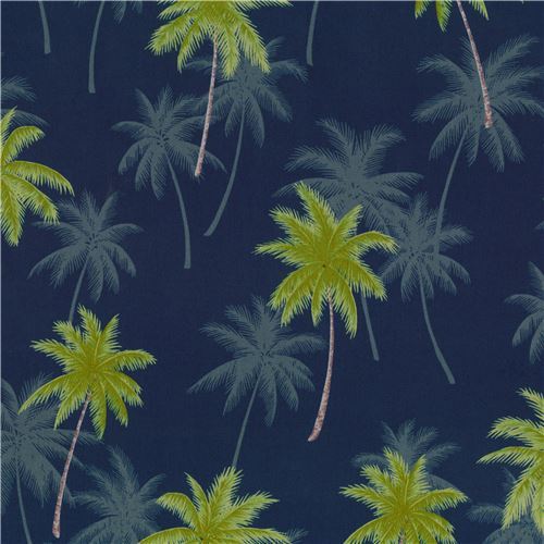 navy blue palm tree fabric by Robert Kaufman
