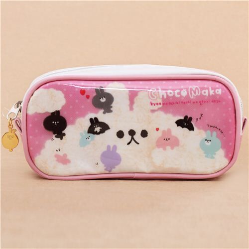 cute pink-white wool cuddle bunny pencil case from Japan