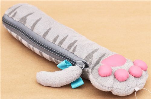 grey cat paw plush pencil case from Japan