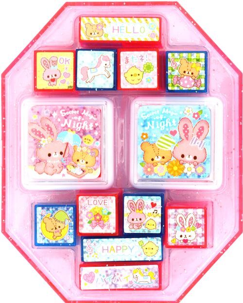 big cute bunny rabbit bear animal stamp set from Japan