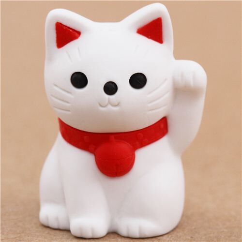 white Lucky Cat eraser Maneki Neko from Japan