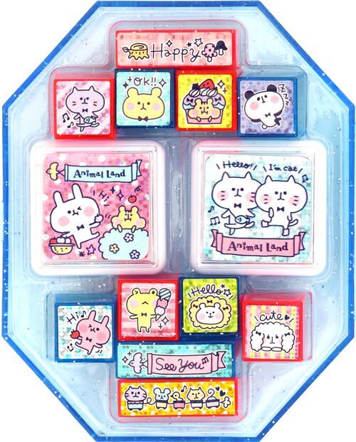 big funny cat rabbit frog animal stamp set from Japan