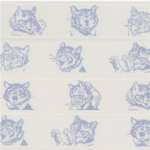 white with blue cat Washi Tape deco tape Shinzi Katoh Japan