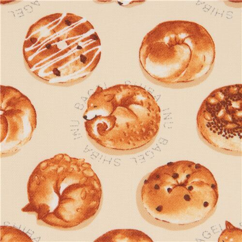 cream Kokka oxford fabric with shiba inu bread dogs