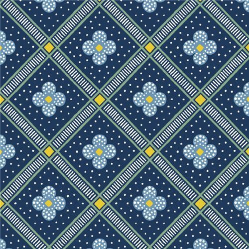 blue flowers and navy blue tile pattern fabric by Liberty Fabrics