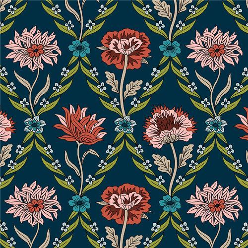 dark green Liberty Fabrics diamond flower and vine pattern fabric