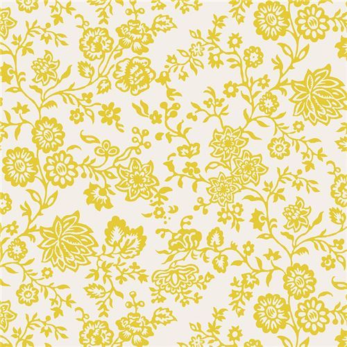 light cream fabric with yellow Jacobean flower and leaves by Liberty Fabrics