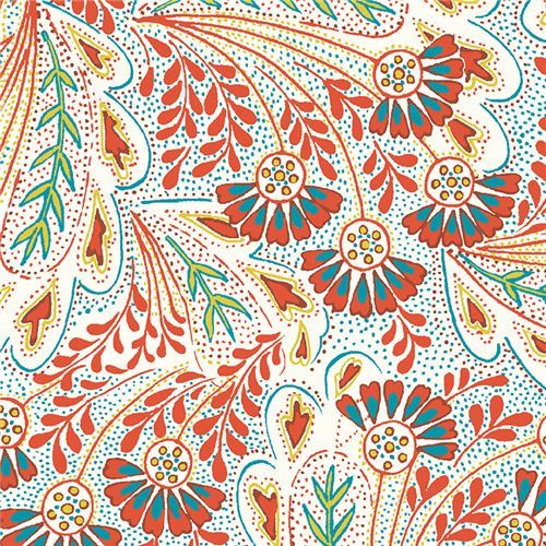orange Jacobean flower and leaf pattern fabric by Liberty Fabrics