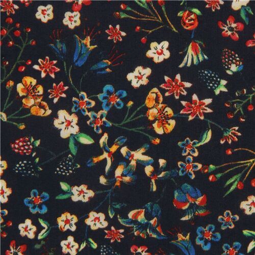 Liberty Fabrics Tana Lawn cotton mini flower fabric in navy blue
