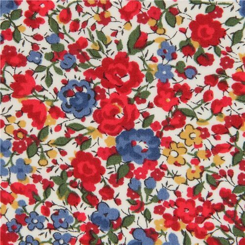 Liberty Fabrics small colorful flower Tana Lawn cotton fabric in light cream