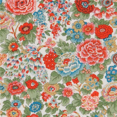 Tana Lawn cotton fabric with chrysanthemum flowers by Liberty Fabric