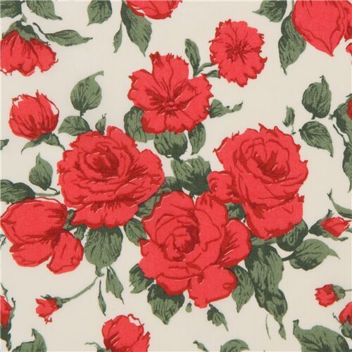 light cream Liberty Fabrics Tana Lawn cotton red roses fabric