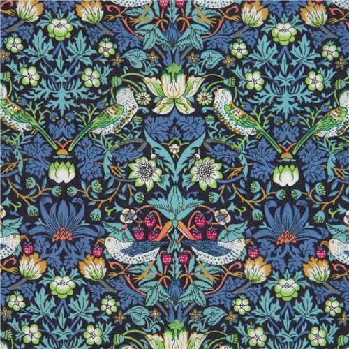 navy blue Liberty Fabrics bird and flower Tana Lawn cotton fabric