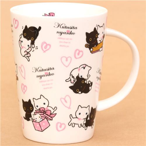big white Kutusita Nyanko cat with hearts cup San-X