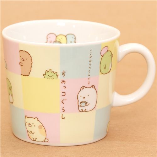 checkered Sumikkogurashi shy animals cup by San-X