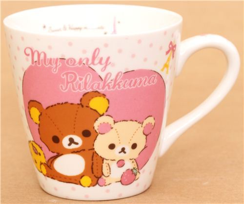 dotted Rilakkuma teddy bear cup with heart San-X