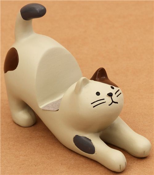 cream-brown cat ceramic cellphone holder Decole