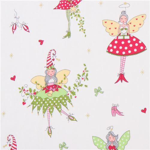 Christmas pixies in pink by Michael Miller with gold embellishment