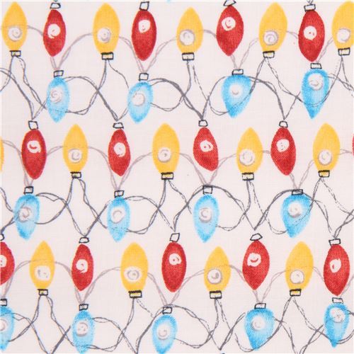 white 'Festive' red yellow blue fairy light Cloud 9 organic cotton fabric