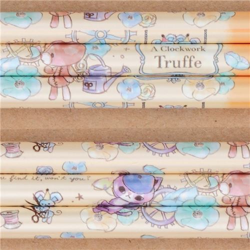 light orange pencil with cute bear cat mouse flower