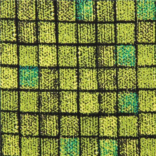 green fabric with square design Michael Miller