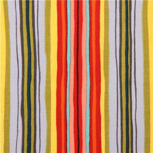 grey red colorful stripe fabric Michael Miller