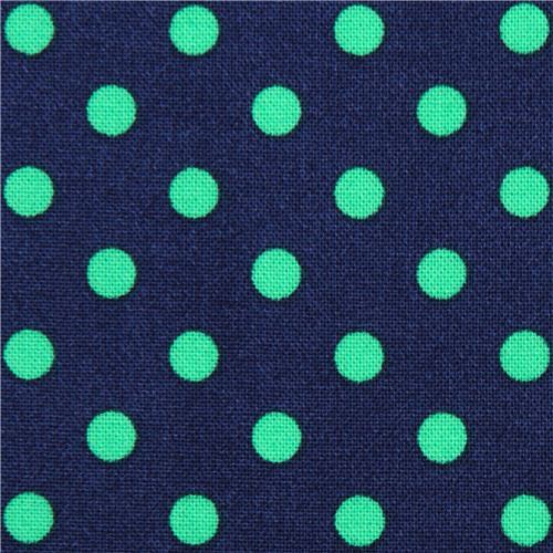 navy blue Michael Miller fabric small green polka dots