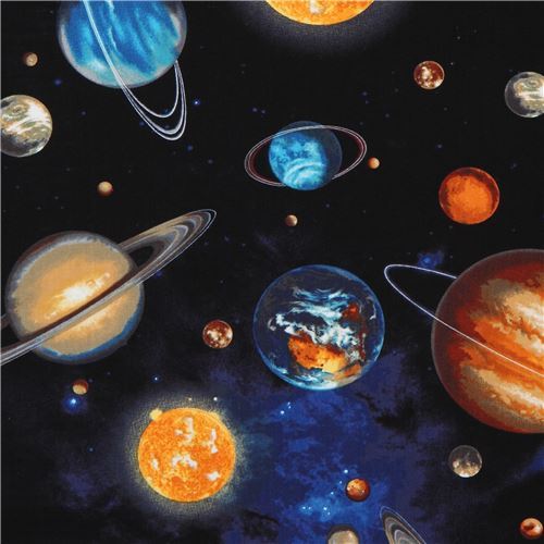 black Robert Kaufman planet outer space fabric Stargazers