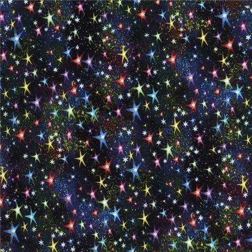 black green blue colorful space stars fabric by Timeless Treasures