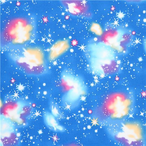 blue oxford fabric with outer space theme by Kokka