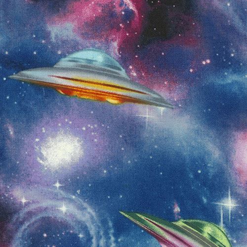 galaxy fabric with spaceship UFO by Timeless Treasures