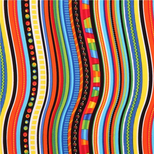 colorful wave line striped Timeless Treasures Crazy Stripe fabric USA
