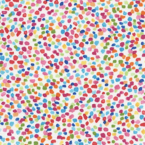 white fabric with small colorful dot and shape by Timeless Treasures