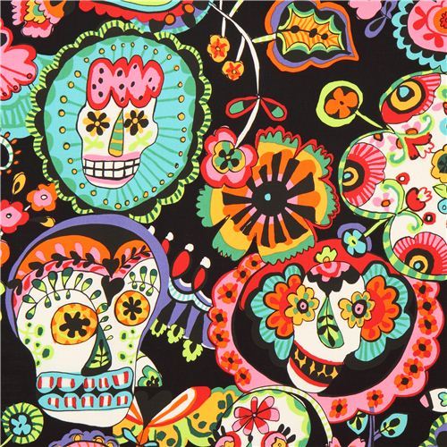 black Alexander Henry flower skull fabric USA