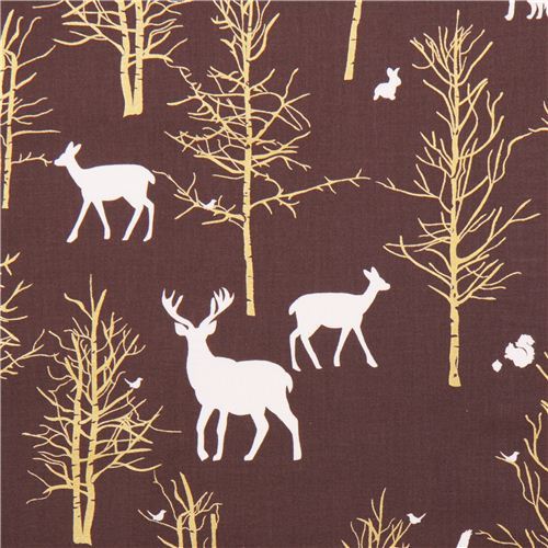 Timber Valley Bark deer forest fabric by Michael Miller