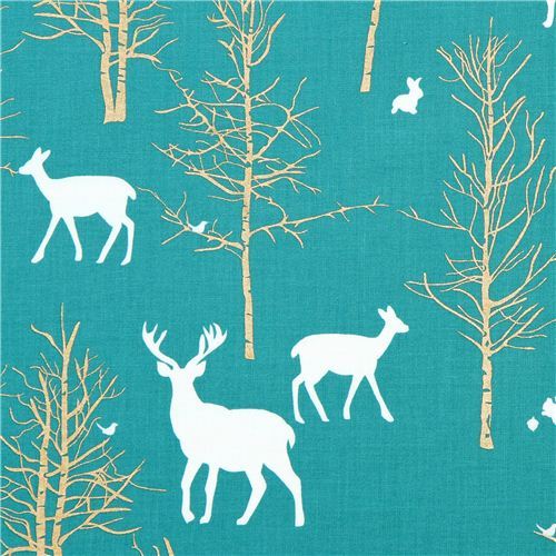 Timber Valley Teal deer forest fabric by Michael Miller