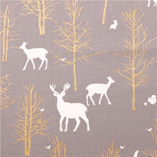 Timber Valley fog deer forest fabric by Michael Miller