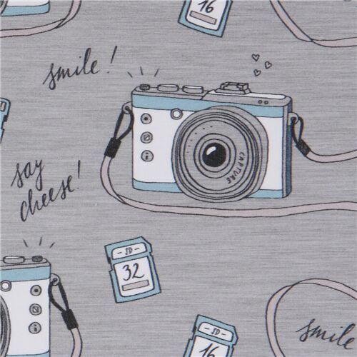 Lillestoff grey organic Summersweat knit fabric with digital cameras