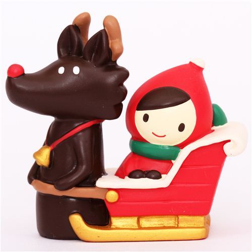 Little Red Riding Hood wolf sleigh Christmas figurine Japan