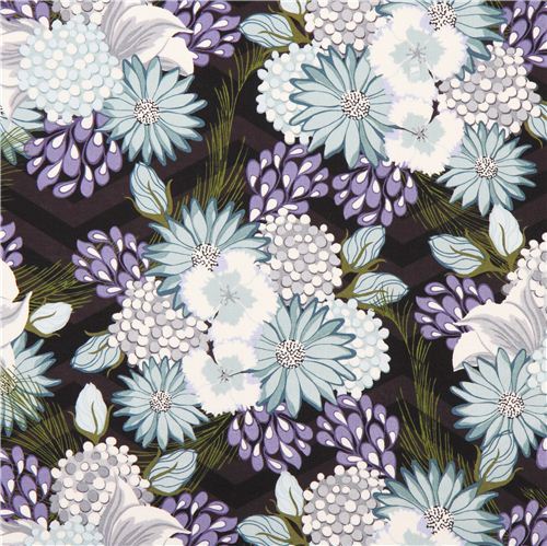 black and grey 'Bel Air' blossom flower fabric by Andover USA